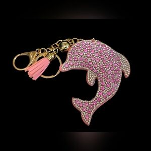 Pink Dolphin Rhinestone Keychain Bag Charm – Ocean Bling Accessory